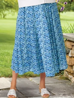 Crinkle Cotton Ankle-Length Floral Skirt