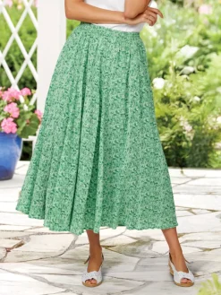Crinkle Cotton Ankle-Length Floral Skirt