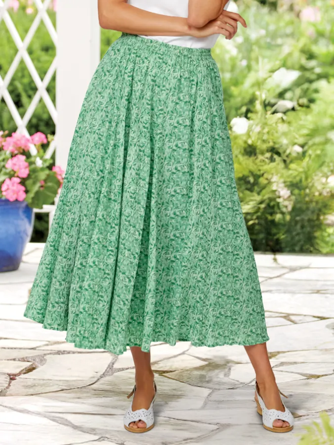 Crinkle Cotton Ankle-Length Floral Skirt