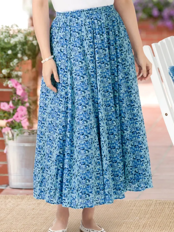 Crinkle Cotton Ankle-Length Floral Skirt