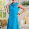 Crinkle-Cotton Button-Up Sleeveless Dress