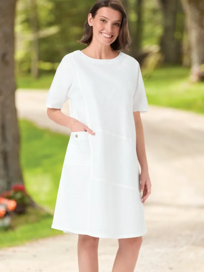 Crinkle Cotton Short-Sleeve Dress