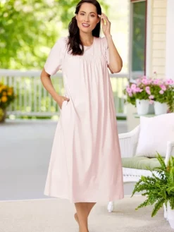 Cuddle Soft Women's Embroidered Short-Sleeve Cotton Nightgown