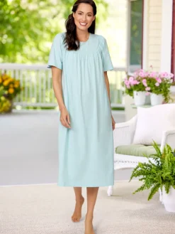 Cuddle Soft Women's Embroidered Short-Sleeve Cotton Nightgown