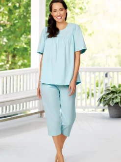 Cuddle Soft Women's Embroidered Cotton Capri Pajama Set