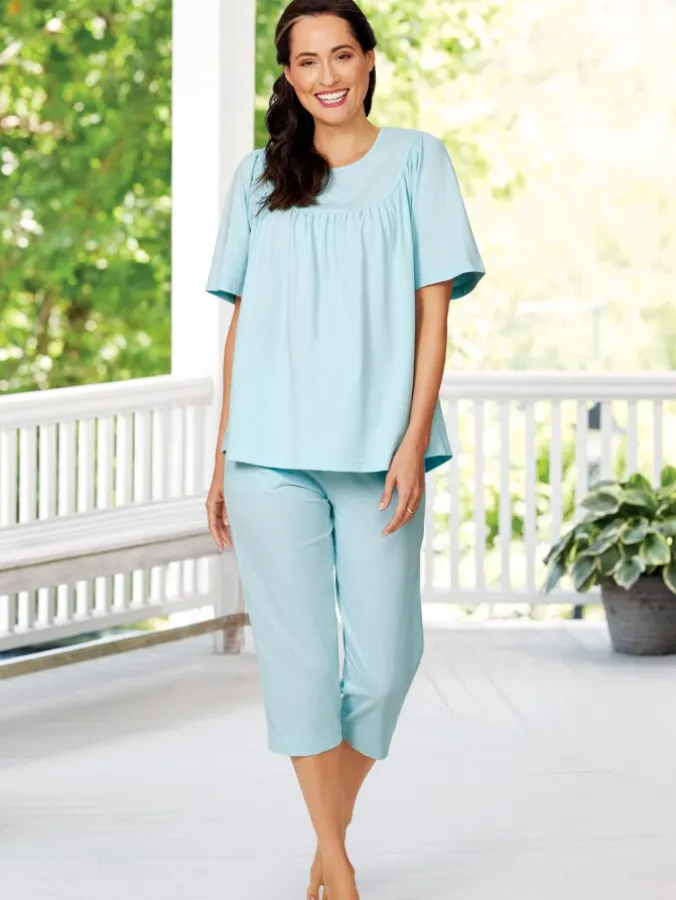 Cuddle Soft Women's Embroidered Cotton Capri Pajama Set