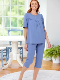 Cuddle Soft Women's Embroidered Cotton Capri Pajama Set