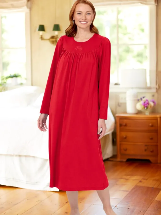Cuddle Soft Women's Embroidered Long-Sleeve Cotton Nightgown