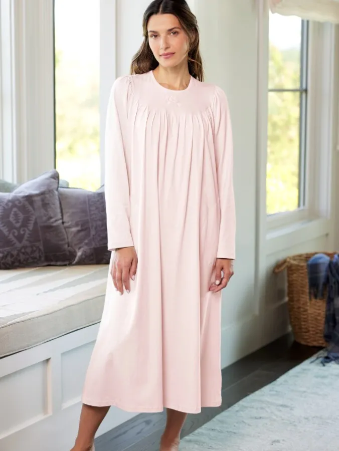 Cuddle Soft Women's Embroidered Long-Sleeve Cotton Nightgown
