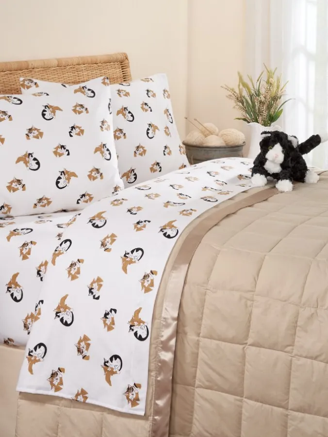 Cuddling Kittens Portuguese Cotton Percale Sheet Set