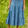 Denim 4-Tier Pull-On Skirt
