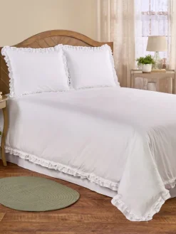Double Ruffle Cotton Percale Duvet Cover and Pillow Sham Set