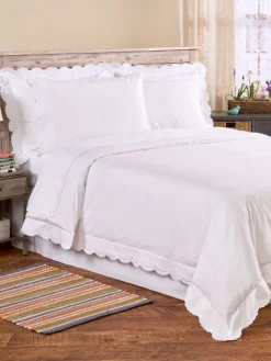 Double Scalloped Embroidered Cotton Percale Duvet Cover and Pillow Sham Set