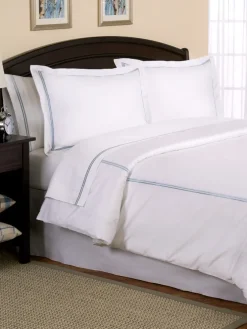 Double Stripe Long-Staple Cotton Sateen Duvet Cover and Pillow Sham Set