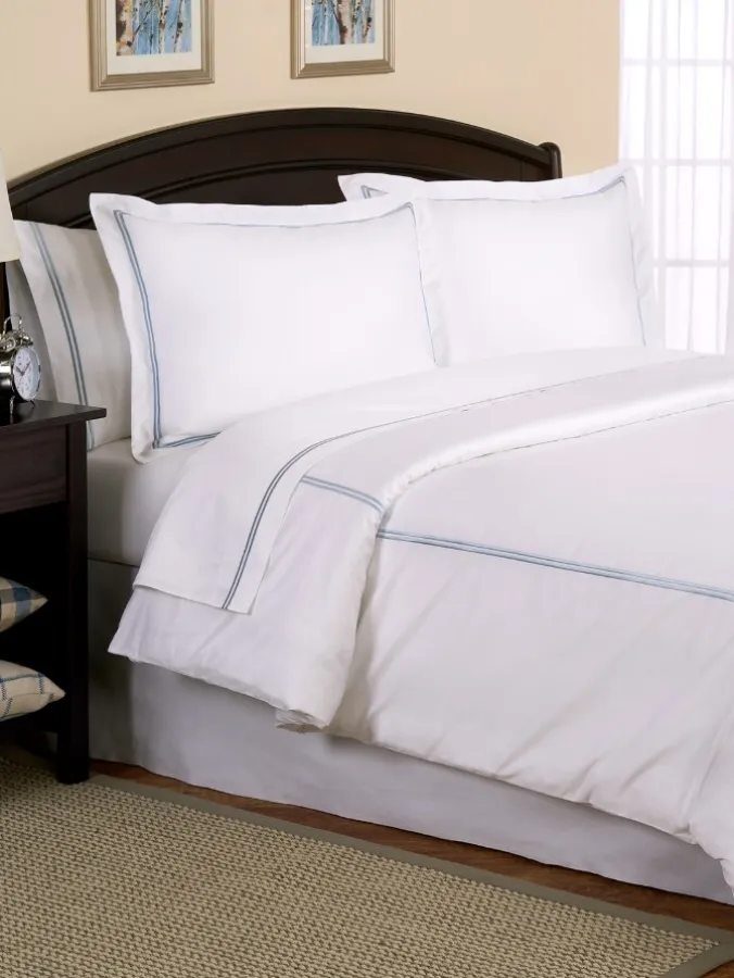 Double Stripe Long-Staple Cotton Sateen Duvet Cover and Pillow Sham Set