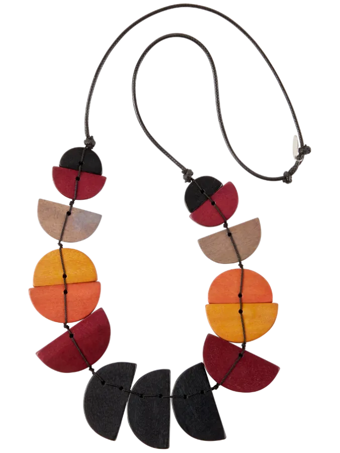 Earthtone Wooden Half Moon Necklace