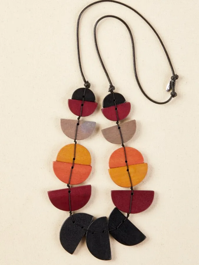 Earthtone Wooden Half Moon Necklace