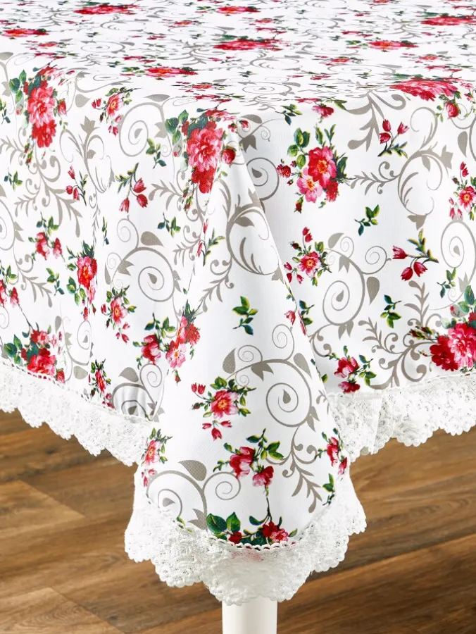 Easy Clean Coated Floral Tablecloth