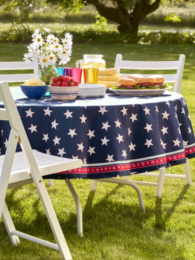 Easy Clean Coated Patriotic Umbrella Tablecloth