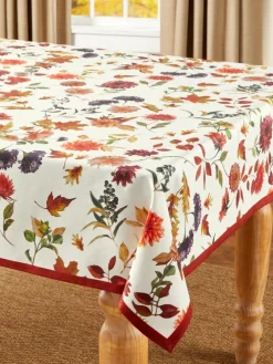 Easy-Clean Fall Floral Coated Tablecloth