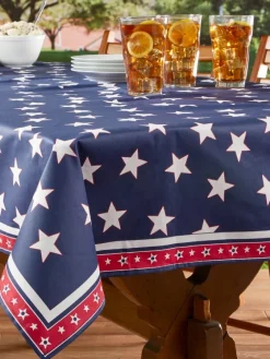 Easy Clean Patriotic Stars Printed Coated Tablecloth