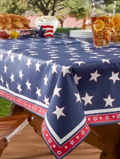 Easy Clean Patriotic Stars Printed Coated Tablecloth