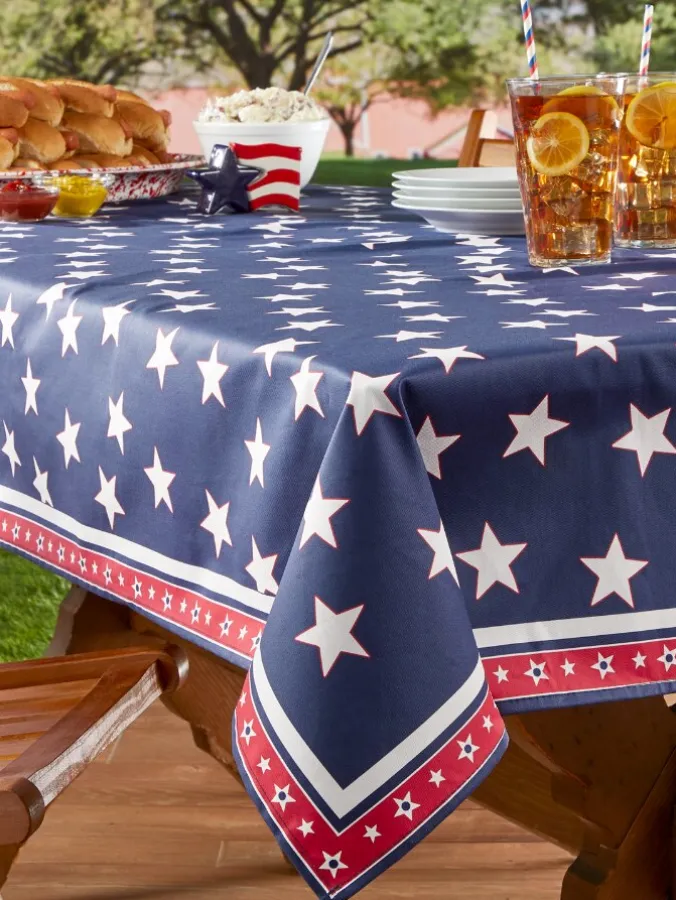 Easy Clean Patriotic Stars Printed Coated Tablecloth