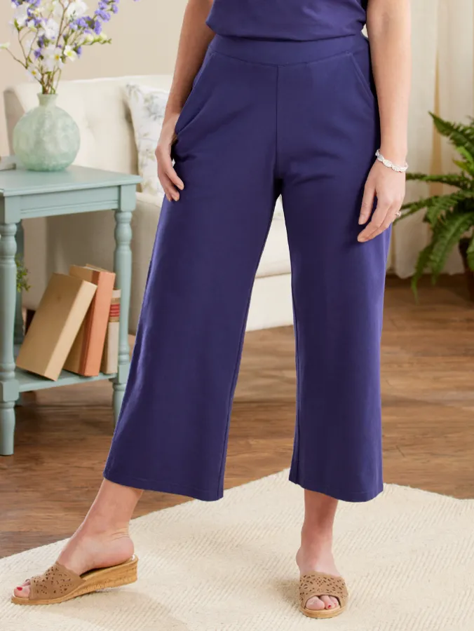 Easy-Fit Wide-Leg Knit Crop Pants