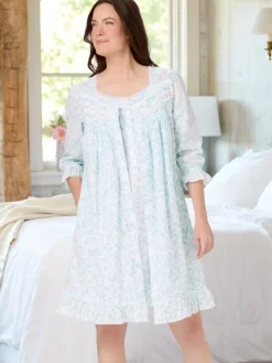 Eileen West Aqua Scroll Short Cotton Robe