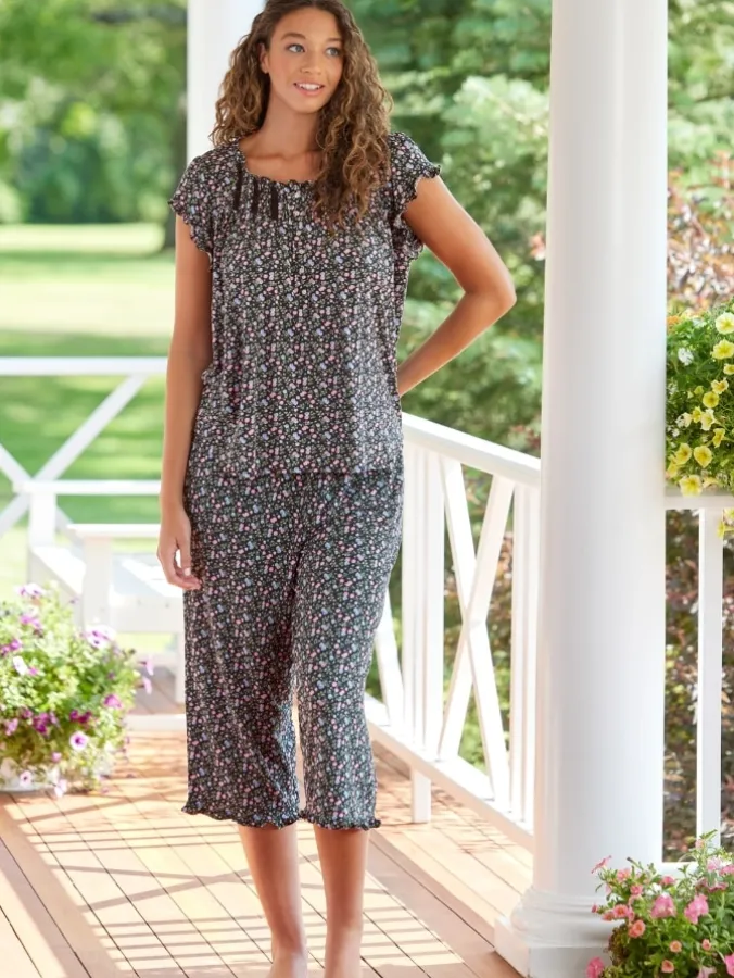 Eileen West Midnight Blossoms Modal Capri Pajama Set