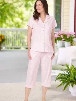 Eileen West Pink Scroll Cotton Capri Pajama Set