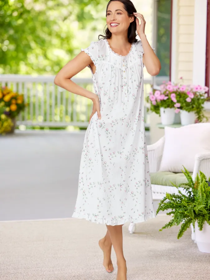 Eileen West Rosebud Cap-Sleeve Modal and Cotton Nightgown