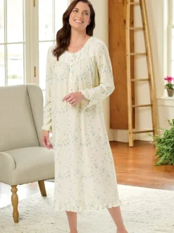 Eileen West Rosebud Long-Sleeve Modal and Cotton Nightgown
