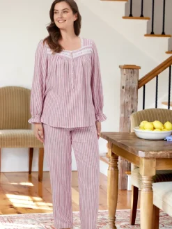 Eileen West Ticking Stripe Flannel Pajama Set
