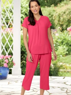 Ella Simone Bamboo Knit Short-Sleeve Capri Pajama Set