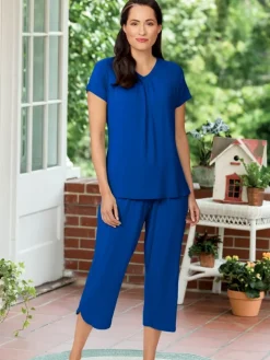 Ella Simone Bamboo Knit Short-Sleeve Capri Pajama Set