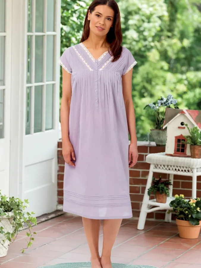 Ella Simone Crochet Lace Trim Cotton Nightgown