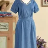 Ella Simone Embroidered Denim Dress