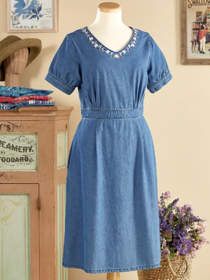 Ella Simone Embroidered Denim Dress