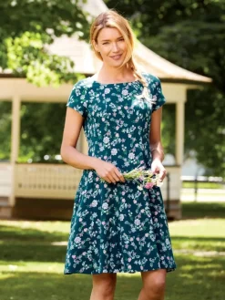 Ella Simone Fit-and-Flare Cotton Knit Floral Dress