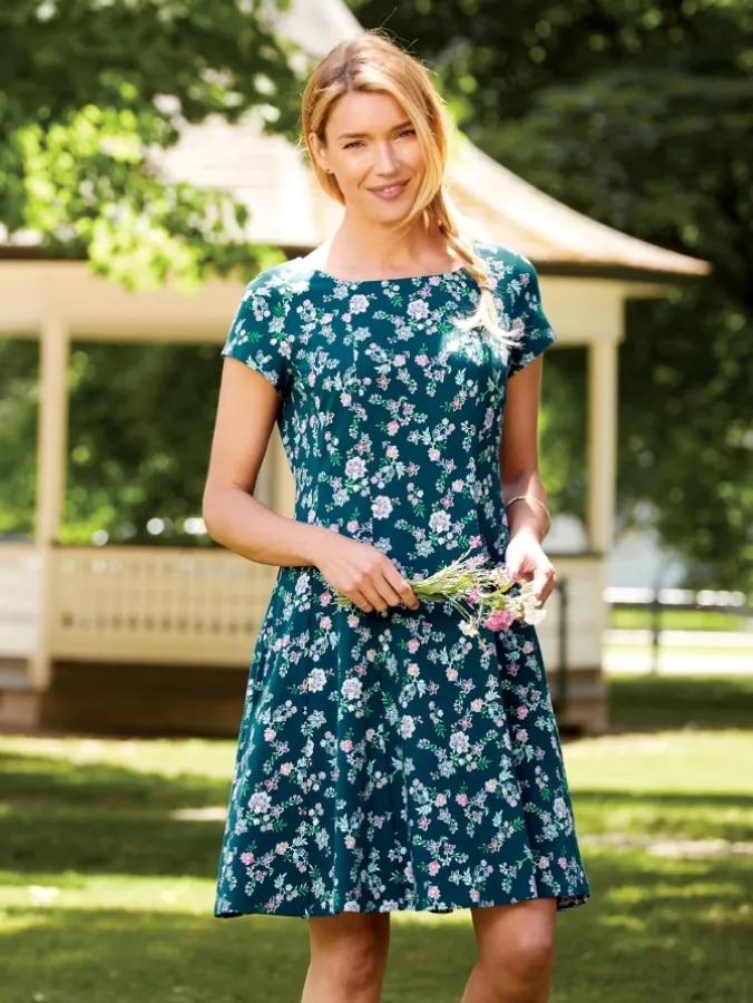 Ella Simone Fit-and-Flare Cotton Knit Floral Dress