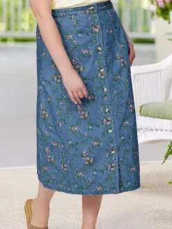 Ella Simone Floral Print Denim Skirt