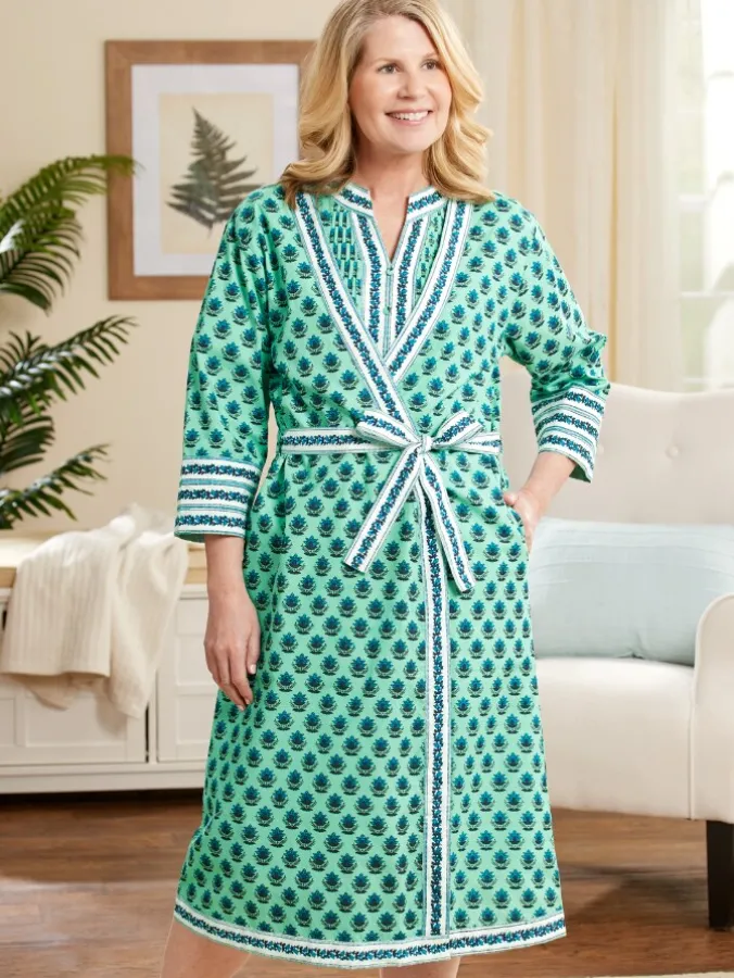 Ella Simone Indigo Dreams Lotus Print Wrap Robe
