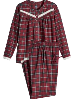 Ella Simone Lace and Plaid Cotton Flannel Pajama Set