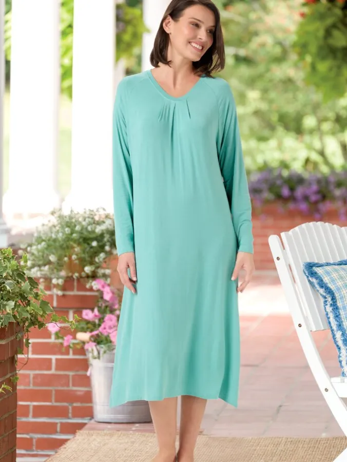 Ella Simone Long-Sleeve Cooling Bamboo Nightgown