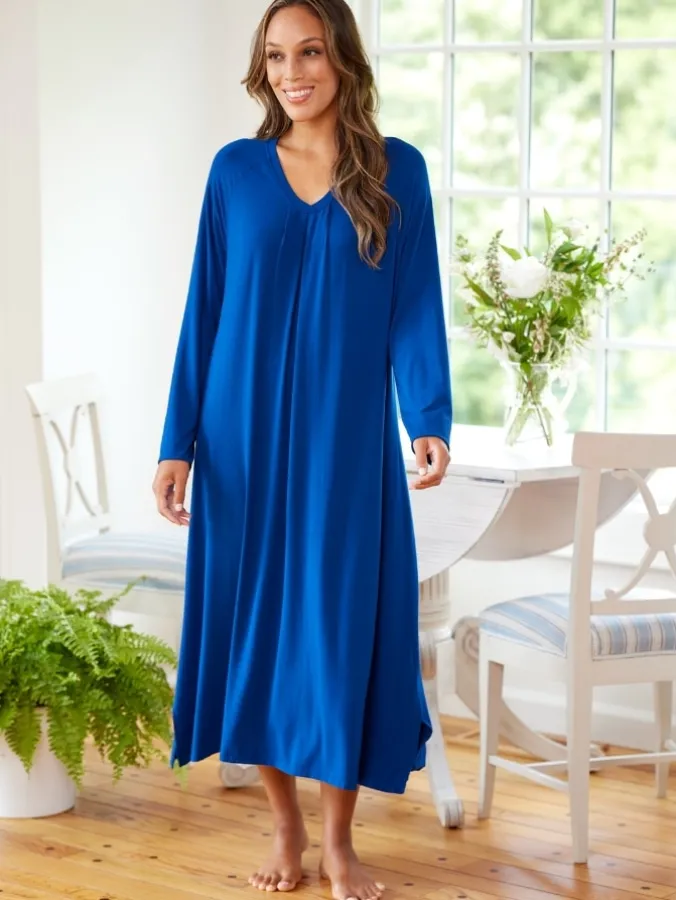Ella Simone Long-Sleeve Cooling Bamboo Nightgown