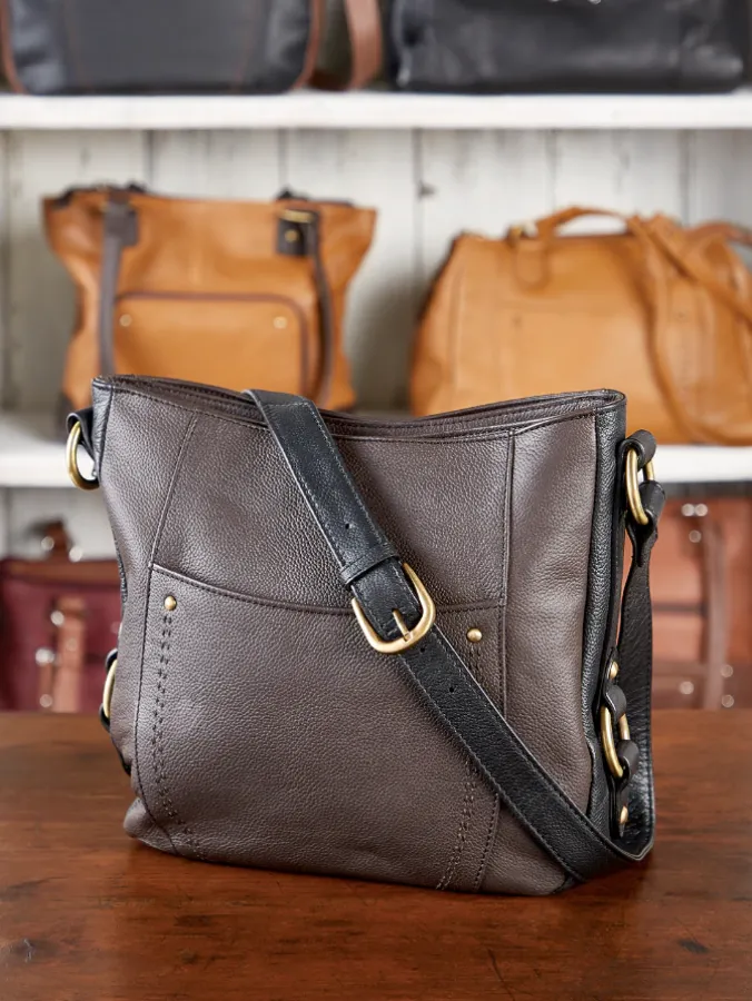 Ella Simone Manchester Leather Shoulder Bag in Brown/Black