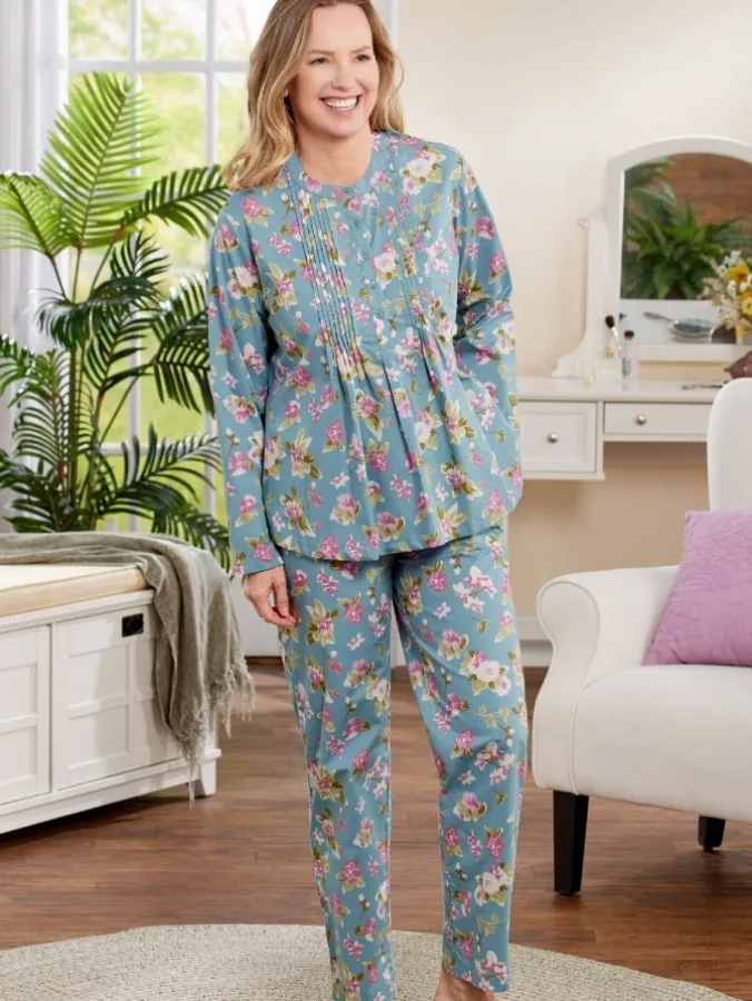 Ella Simone Pintuck Floral Cotton Pajama Set