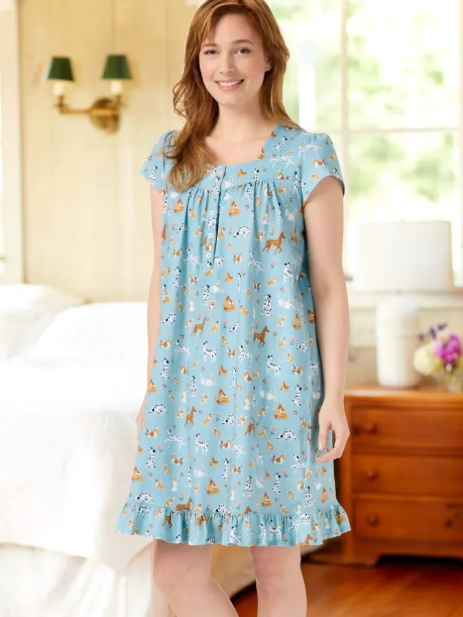 Ella Simone Puppy Pals Cotton Knit Short Nightgown