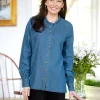 Ella Simone Ruffle-Neck Denim Shirt